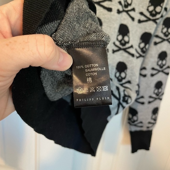 PhilippPlein skull and bones black and grey v neck sweater cotton size small - Picture 8 of 9